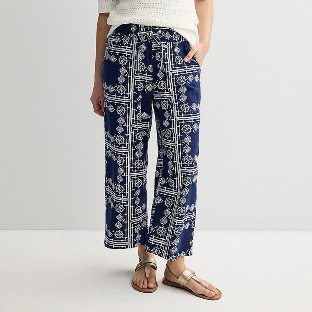 Sonoma Goods For Life Linen Wide Leg Pant, Nautical/Cruise/Beach Size L, NWT